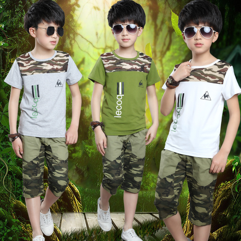 童裝男童套裝夏2016新款韓版中小大童兒童迷彩服短袖T恤兩件套潮批發・進口・工廠・代買・代購