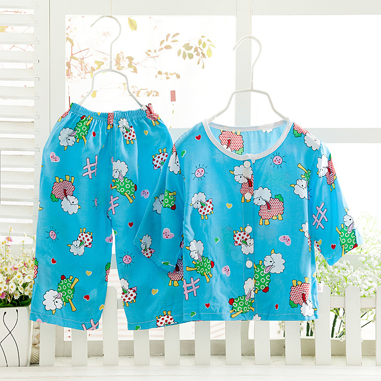 2015夏季新款兒童綿綢睡衣開衫中大童傢居服男女童空調服睡衣套裝批發・進口・工廠・代買・代購
