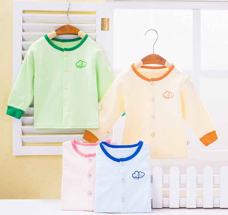 純色開衫長袖嬰兒上衣 新款純棉卡通舒適親膚嬰童內衣 廠傢批發工廠,批發,進口,代購