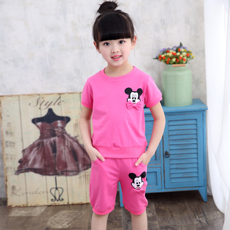 2016夏款韓版童裝女童米奇T恤五分褲兩件套 卡通兒童套裝一件代發批發・進口・工廠・代買・代購
