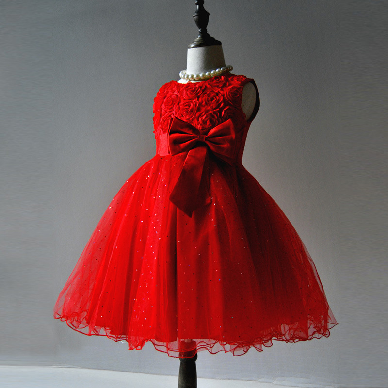 外貿高端夏季新款女童禮服裙 大紅色背心款禮服裙一件代發批發・進口・工廠・代買・代購
