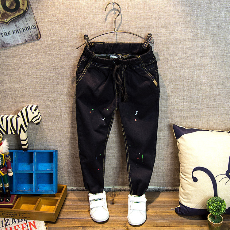 2016春季新款韓版男童油漆點牛仔褲 松緊休閒褲一件代發工廠,批發,進口,代購