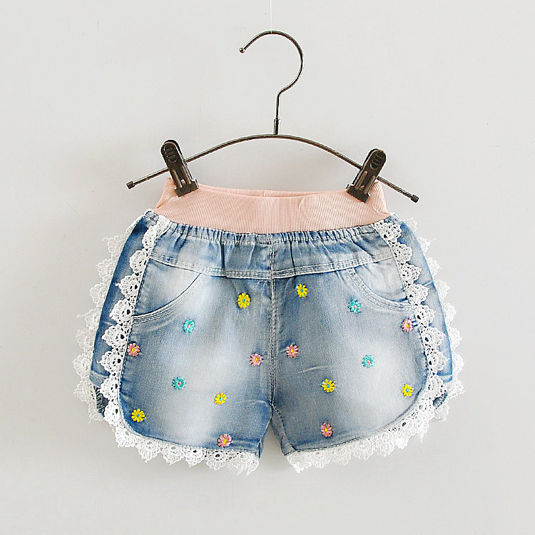 一件代發 2016夏季新款韓版五色花牛仔短褲  女童短褲工廠,批發,進口,代購