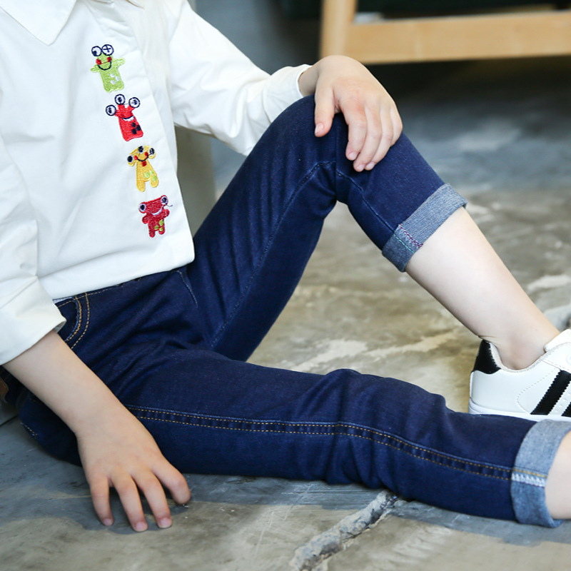 韓版2016秋裝新款女童皮標小腳修身彈力牛仔長褲童裝一件代發工廠,批發,進口,代購
