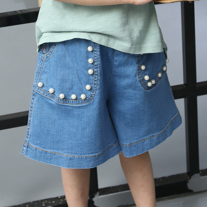2016夏款韓版童裝女童牛仔中褲女孩兒童珍珠寬松五分褲子一件代發工廠,批發,進口,代購