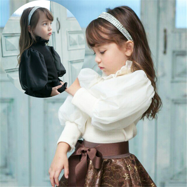 韓國外貿童裝衛衣蕾絲邊兒童中小兒童泡泡袖針織衫打底衫一件代發工廠,批發,進口,代購