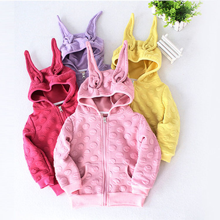 2015年秋季新款外貿童裝女童韓版兔耳朵連帽外套 拉鏈開衫衛衣工廠,批發,進口,代購