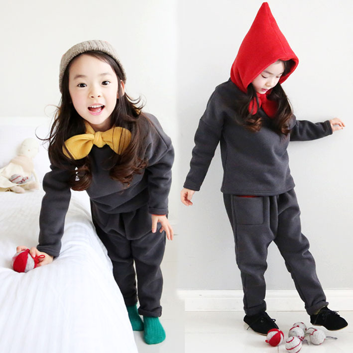 韓國童裝 2014春款 女童衛衣蝴蝶結連帽 哈倫褲套裝 兩件套加厚批發・進口・工廠・代買・代購