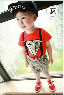 夏季韓版童套裝新品 兒童寶寶格子背帶褲套裝 品質童裝一件代發批發・進口・工廠・代買・代購