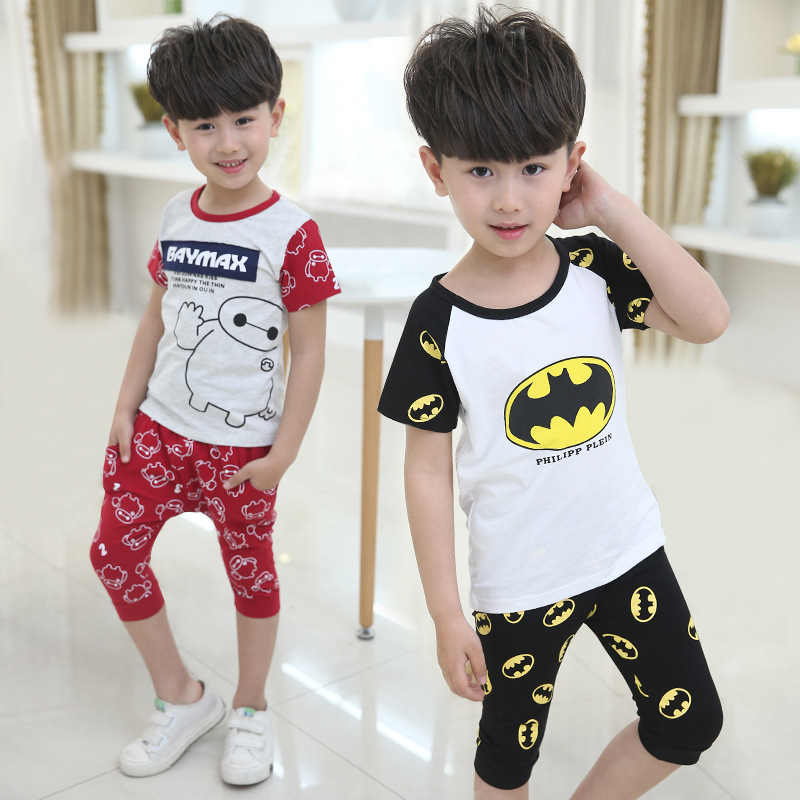 童裝男童夏裝2016新款兒童蝙蝠俠套裝中大童純棉短袖T恤二件套批發・進口・工廠・代買・代購