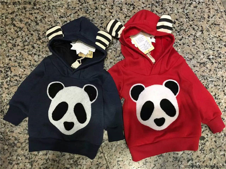 嬰幼童裝 拉絨棉貼佈熊貓連帽童衛衣 日本原單套頭兒童衛衣批發・進口・工廠・代買・代購