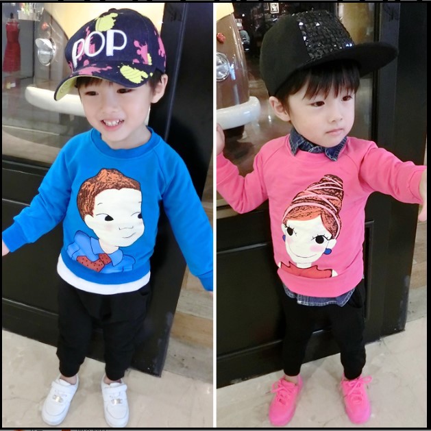 新款韓版小童男女糖果色陸心媛手繪衛衣套裝一件代發批發・進口・工廠・代買・代購