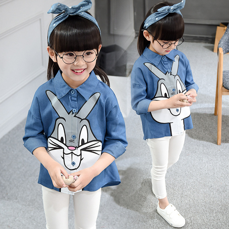 童裝2016春季時尚韓版女童中小童卡通兔子牛仔襯衫 一件代發批發・進口・工廠・代買・代購