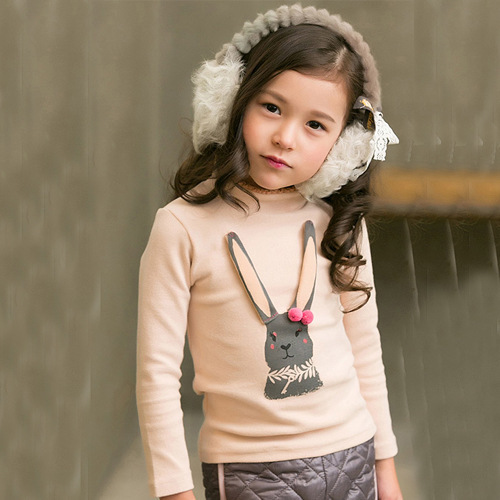 韓國韓版童裝批發女童上衣加絨加厚打底衫兔子印花針織衫2015冬裝批發・進口・工廠・代買・代購