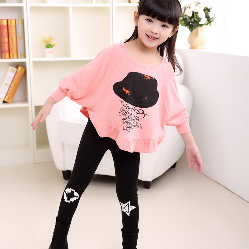女童套裝2015秋裝新款韓版兒童寶寶棉長袖蝙蝠衫內搭褲兩件套童裝批發・進口・工廠・代買・代購