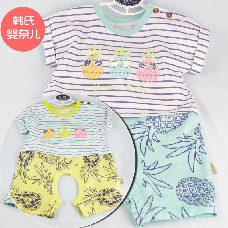 韓式嬰奈兒嬰幼童開襠短袖套裝  菠蘿圖案童套裝 童裝批發批發・進口・工廠・代買・代購