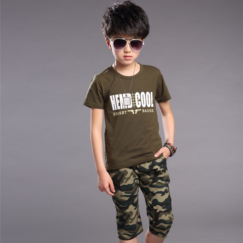 2016夏季新款男童迷彩套裝中大童兒童韓版潮流一件代發批發工廠,批發,進口,代購
