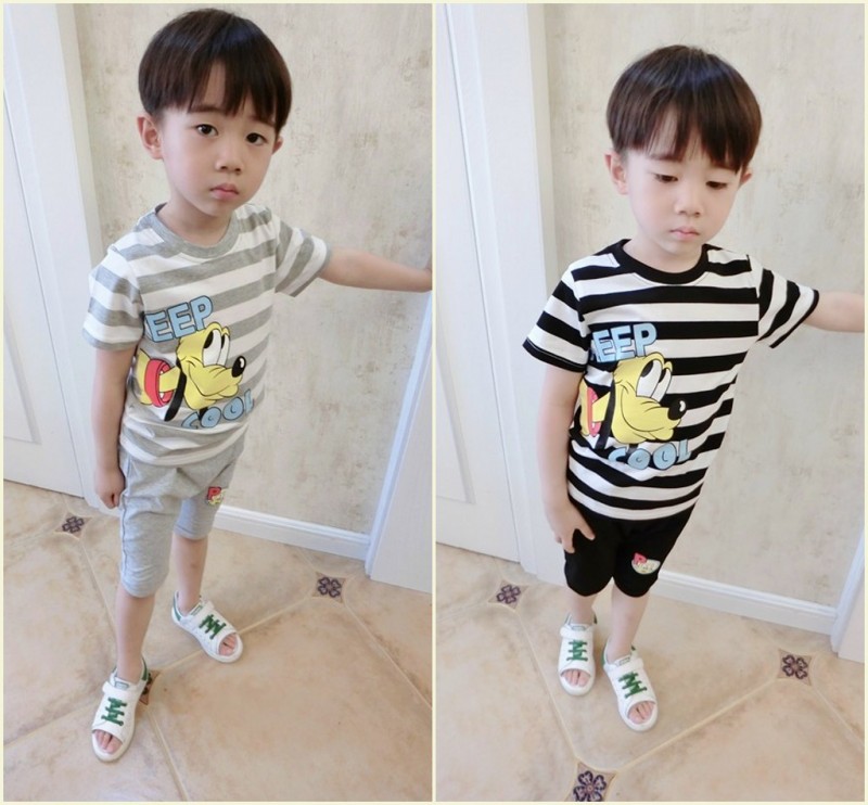 夏季新款  韓版中小童 休閒條紋可以T恤  卡通短褲兩件套工廠,批發,進口,代購