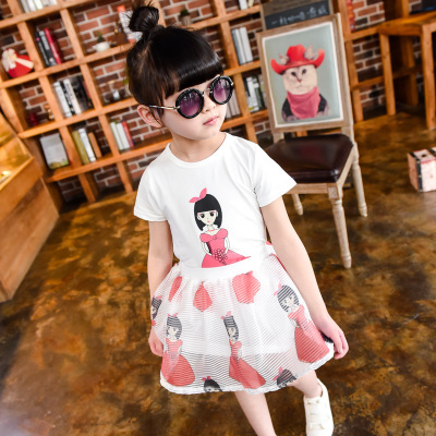 童裝一件代發 2016夏季新款女童韓版卡通小美女短袖T恤+短裙套裝工廠,批發,進口,代購