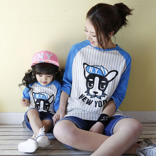 親子童裝外貿韓版夏季女童短袖圓領純棉卡通條紋印花可愛兒童T恤工廠,批發,進口,代購