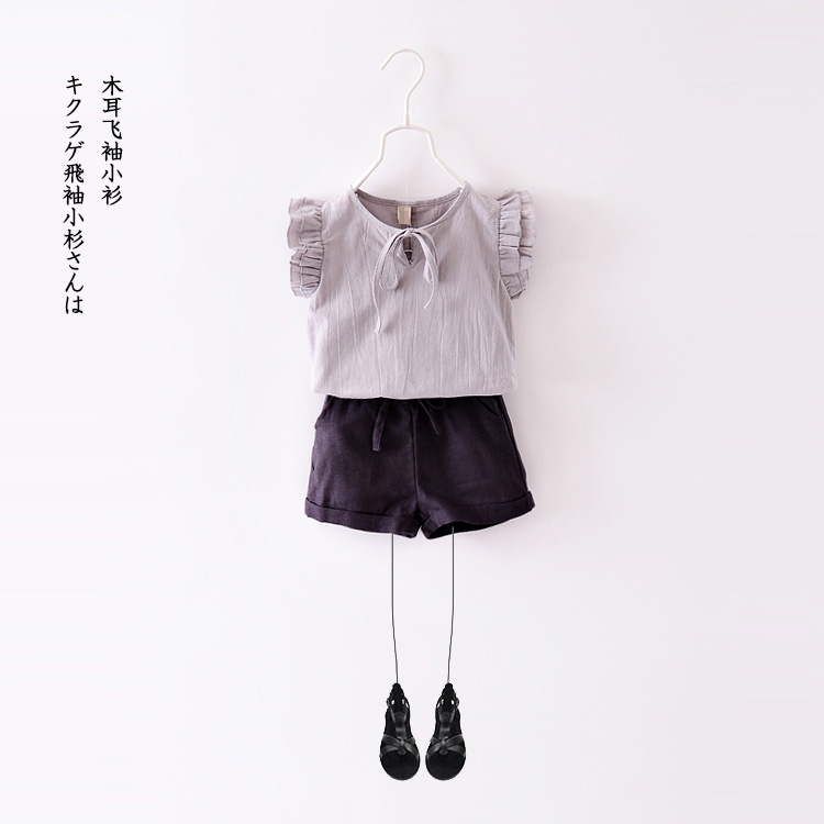 阿裡魯 夏季新款 韓版童裝 女童飛袖全棉系帶襯衫  娃娃衫批發・進口・工廠・代買・代購