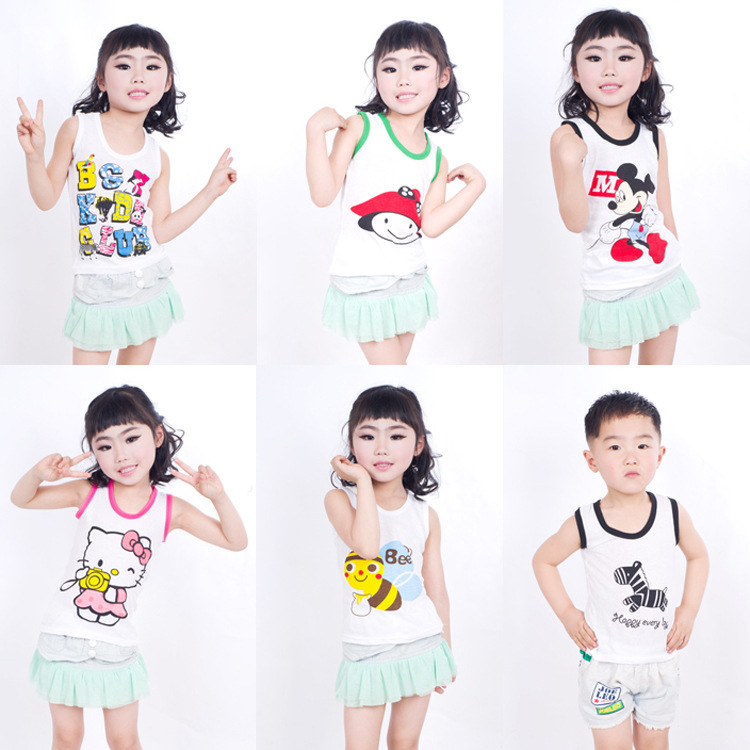 2015韓版卡通夏裝男童女童寶寶童裝兒童全棉無袖T恤背心廠傢批發批發・進口・工廠・代買・代購
