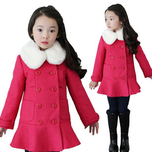 廠傢直供2014新款韓版女童呢子大 衣 帶毛領毛呢雙排扣加厚童外套批發・進口・工廠・代買・代購