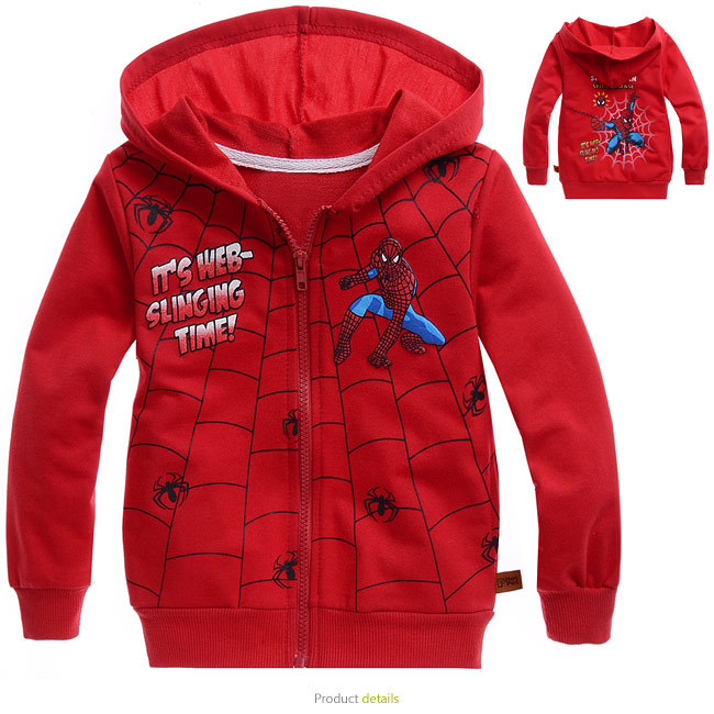 一件代發 童外套卡通紅色蜘蛛俠印花純棉毛圈前袋帶帽外套MS0730批發・進口・工廠・代買・代購