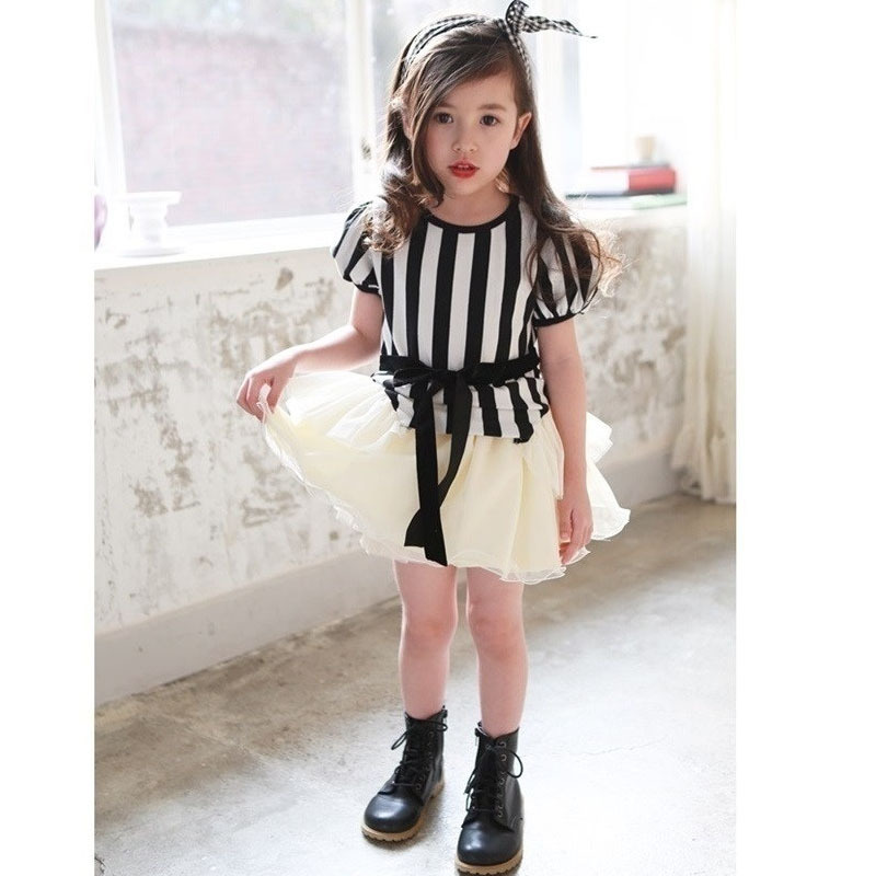 韓國童裝2015夏款女童豎條黑色短袖針織連衣裙100110120130140批發・進口・工廠・代買・代購
