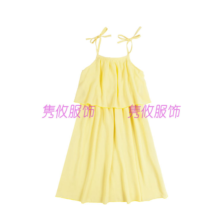 TK16845DR Mini Me波西米亞風范 假兩件嫩黃人棉紗縐 女童吊帶裙批發・進口・工廠・代買・代購