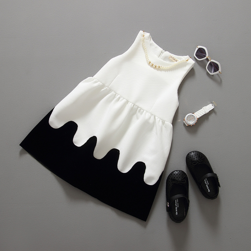 一件代發 童裝 韓國版童裝經典黑白小香氣質款珍珠項鏈背心連衣裙批發・進口・工廠・代買・代購