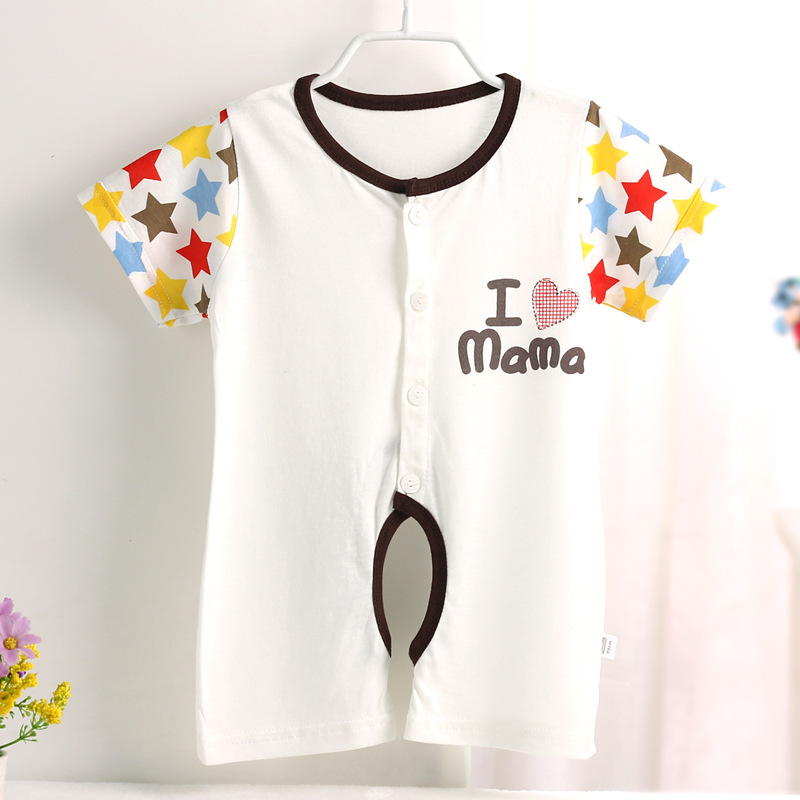 夏季棉連身衣0-3歲寶寶哈衣 短袖連身衣嬰兒衣服 竹纖維開襠爬服批發・進口・工廠・代買・代購