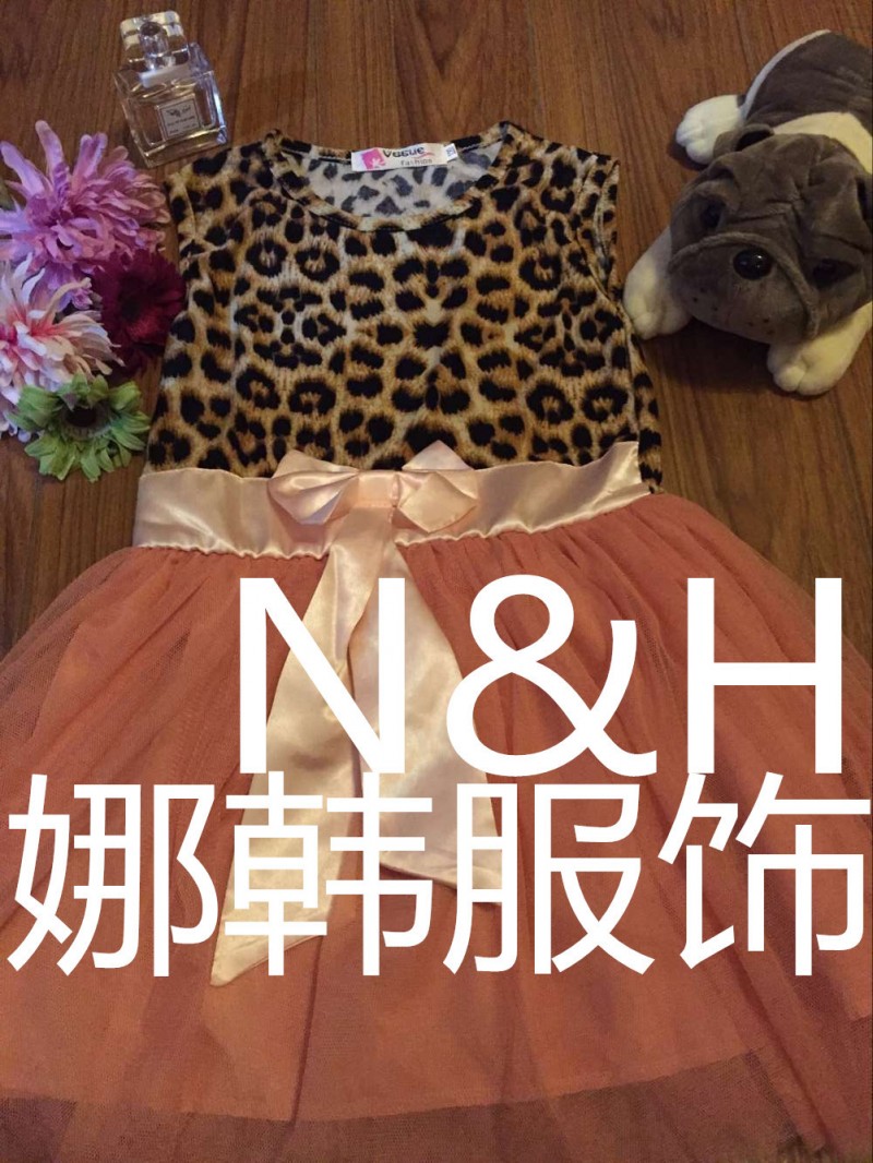 2015新款速賣通外貿夏裝新款歐美女童豹紋蝴蝶結公主裙工廠,批發,進口,代購