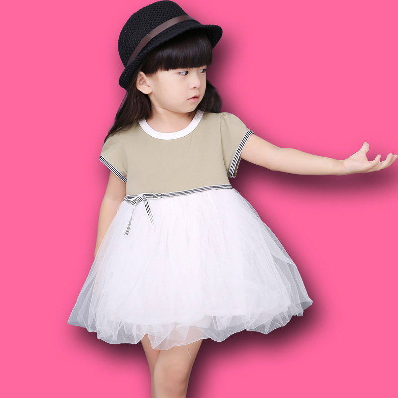 女寶寶夏裝嬰兒純色連衣裙兒童條紋女童網紗裙子2016新款一件代發批發・進口・工廠・代買・代購