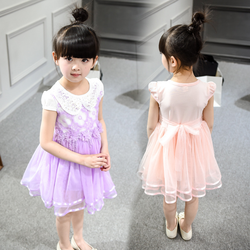 童裝童裙廠傢直銷 2016夏裝新款中小童蕾絲鏤空娃娃領無袖公主裙工廠,批發,進口,代購