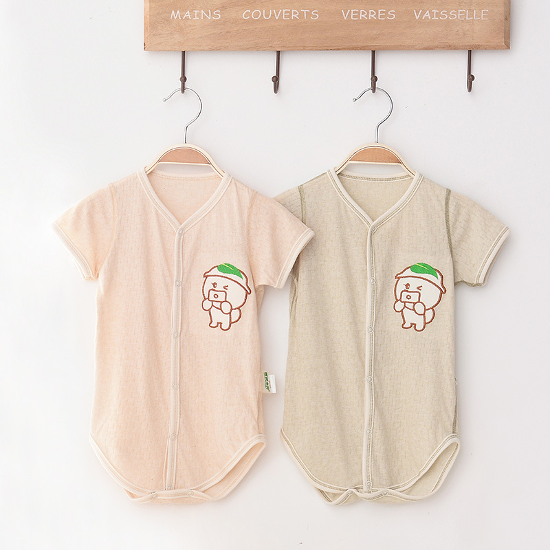 天然有機彩棉安全夏款嬰兒連身哈衣寶寶短袖三角哈衣嬰兒短袖爬服批發・進口・工廠・代買・代購