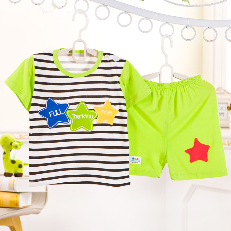 2016夏款 嬰兒短袖童套裝 卡通三顆星肩紐 嬰兒短袖套裝兩件套批發・進口・工廠・代買・代購