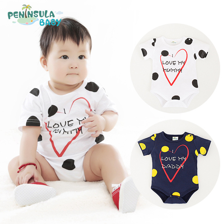 Peninsula Baby2016夏新款短袖愛心哈衣 字母圓點棉質嬰兒爬服批發・進口・工廠・代買・代購