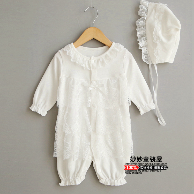 嬰兒純棉連身衣寶寶滿月服白色蕾絲造型哈衣新生兒公主服禮服批發・進口・工廠・代買・代購