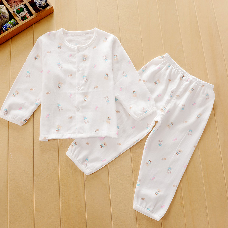 夏裝 嬰兒長袖紗佈套裝 兒童純棉紗佈睡衣 空調服 睡衣6月-4歲工廠,批發,進口,代購