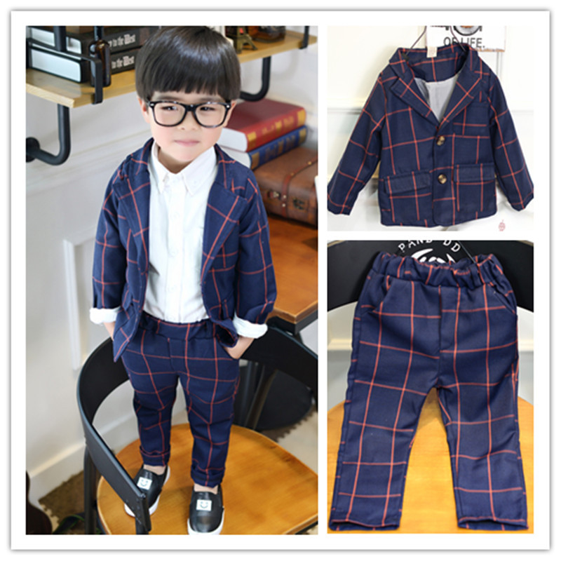 米鼠2016春季新款男童套裝格子小西裝2件套禮服寶寶休閒西裝生產批發・進口・工廠・代買・代購