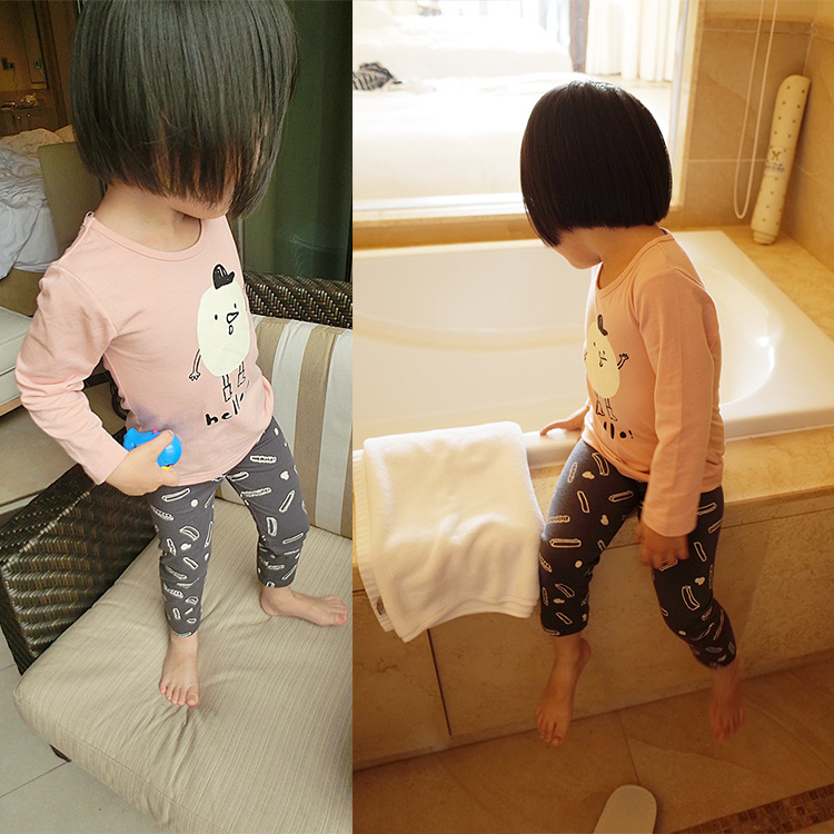 韓國原單外貿秋冬季童裝女童T恤 女童純棉長袖打底套裝傢居服睡衣工廠,批發,進口,代購