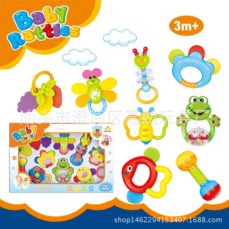 新生兒益智嬰兒玩具牙膠 手搖鈴 寶寶兒童玩具0-1歲禮盒8件套裝批發・進口・工廠・代買・代購