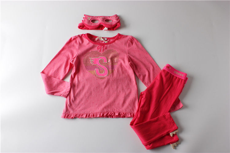 歐單最新款粉紅色女童純棉造型3件套睡衣批發・進口・工廠・代買・代購