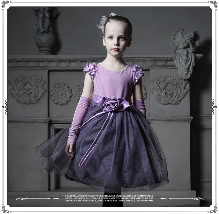 兒童禮服裙公主裙 女童婚紗晚禮服 花童連衣裙 紫色(不含手套)批發・進口・工廠・代買・代購