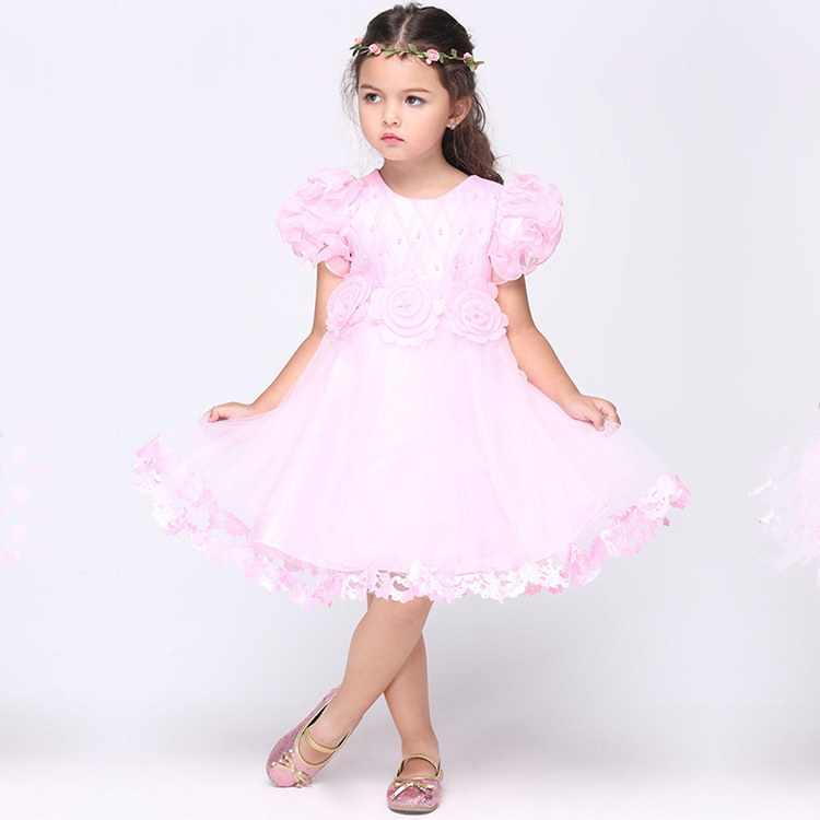 6048粉色外貿女中大童公主裙兒童玫瑰蓬蓬裙禮服裙表演遊戲製服裝批發・進口・工廠・代買・代購