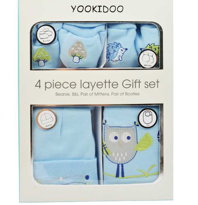 yookidoo嬰兒初生四件套粉藍兩款腳套/手套/帽子/口水巾 送禮盒裝批發・進口・工廠・代買・代購
