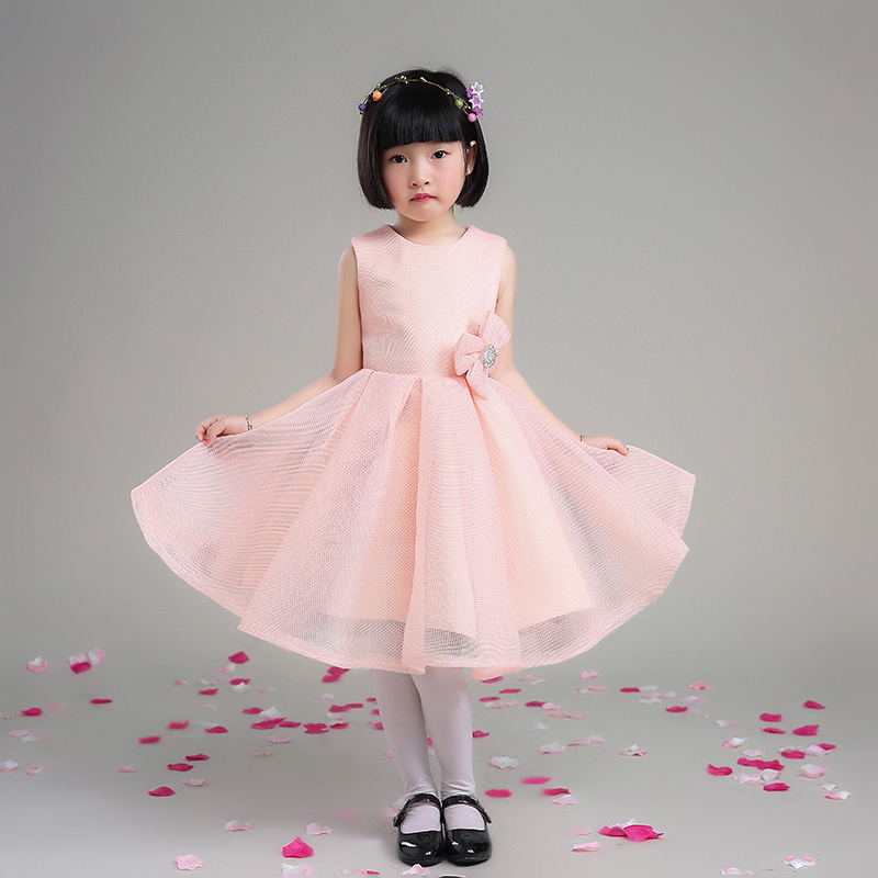2016新款時尚  兒童禮服 粉色腰花裝飾 短款小公主禮服 廠傢批發工廠,批發,進口,代購
