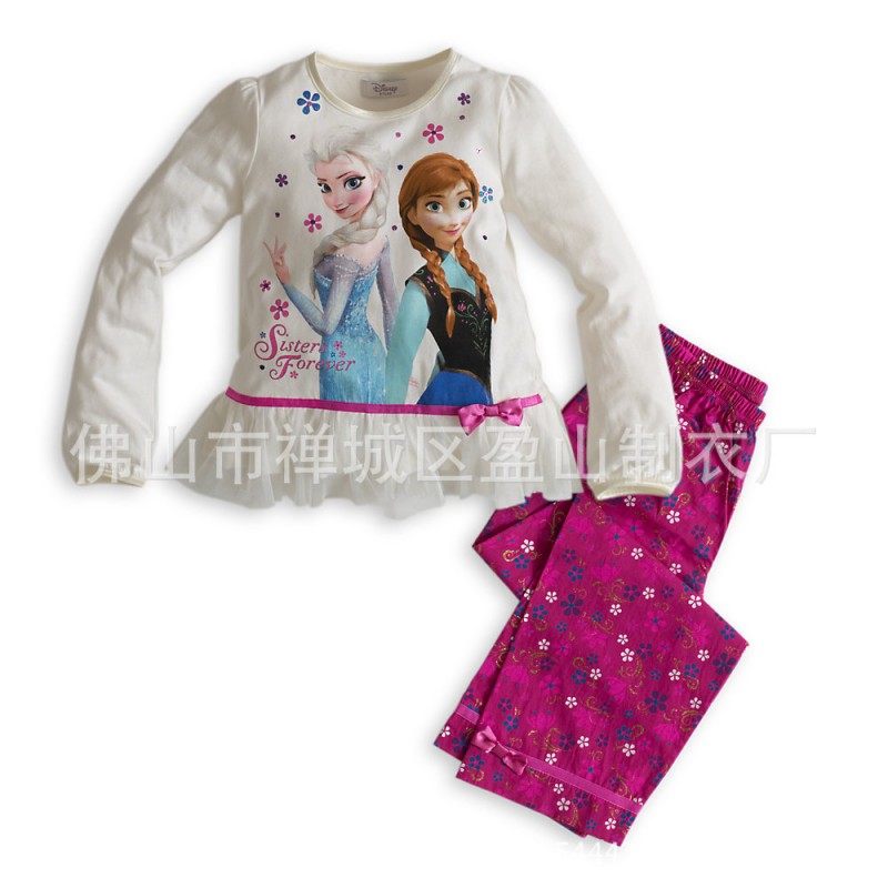 2015 冰雪奇緣童套裝 冰雪傢居服 數位印花+蝴蝶結裝飾傢居童裝工廠,批發,進口,代購