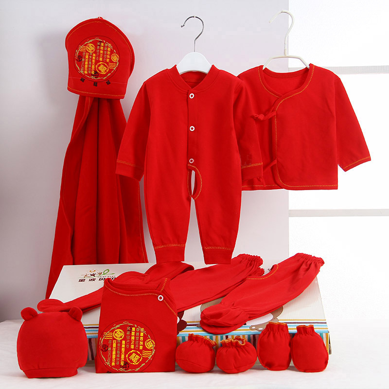 廠傢批發新生兒純棉套裝初生嬰兒禮盒大紅色和尚服滿月衣服十件套批發・進口・工廠・代買・代購